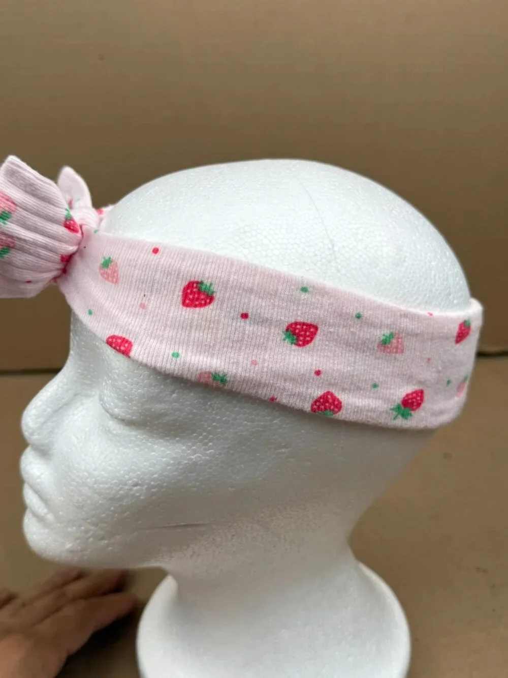 Baby Girls Strawberry Print Ribbed Headband with Bow Pink Size 9M